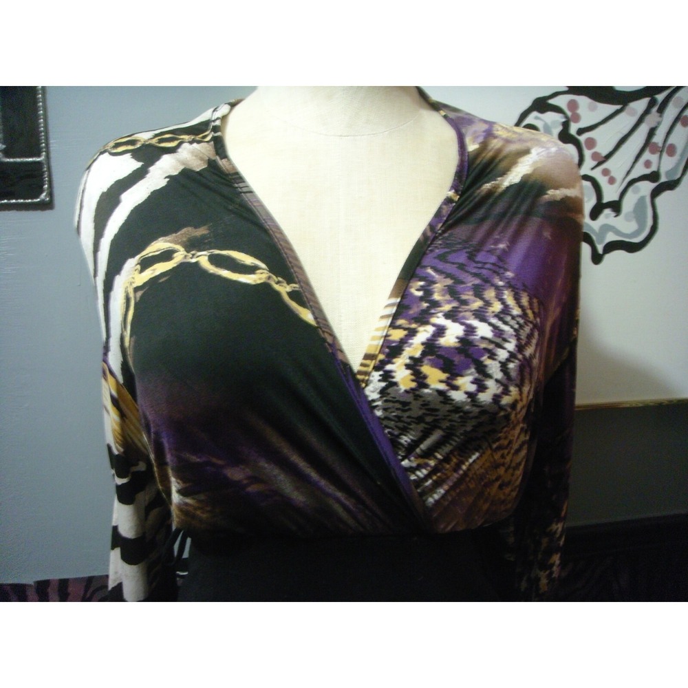 Zauch me ? multicolor purple gold black chain design dress L open long sleeves